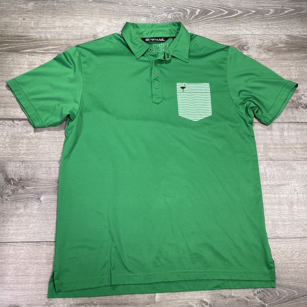 TravisMathew Polo Shirt Mens XL Green The Chive Golf Striped‎ Pocket Pima Cotton